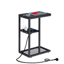 E-Shaped Sofa Side Table with Power Board, Black-7