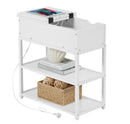 Multi-Tier Bedside Table with Powerboard, White-1