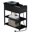 Compact 3-Tier Sofa Side Table with Powerboard, Black-1