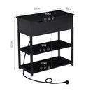 Compact 3-Tier Sofa Side Table with Powerboard, Black-6