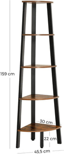 Rustic Brown Metal Frame 5 Tier Corner Shelf-5
