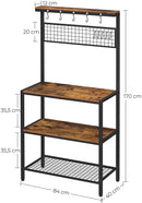 Industrial Kitchen Baker's Rack with Storage Shelves 10 Hooks and Metal Mesh Shelf 84 x 40 x 170 cm Rustic Brown-2