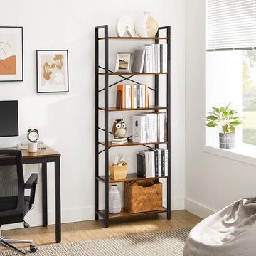 6-Tier Storage Rack with Industrial Style Steel Frame  Rustic Brown and Black, 186 cm High - 0
