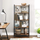 4-Tier Industrial Bookshelf Stable Iron Frame, Rustic Brown-2