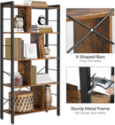 4-Tier Industrial Bookshelf Stable Iron Frame, Rustic Brown-9