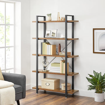 Bookshelf 5-Tier Industrial Stable Bookcase Rustic Brown and Black - 0