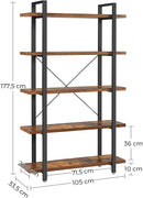 Bookshelf 5-Tier Industrial Stable Bookcase Rustic Brown and Black-3