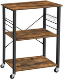 Kitchen Baker's Rack,  3-Tier Serving Cart with Metal Frame and 6 Hooks, Rustic Brown-1