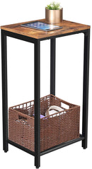 Rustic Brown Side Table with Mesh Shelf-2