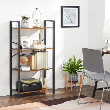 4-Tier  Storage Rack with Steel Frame, 120 cm High, Rustic Brown and Black - 0