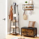 Coat Rack with 3 Shelves with Hooks Rustic Brown and Black-2