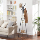 Black Coat Rack Stand Industrial Style 2 Shelves Clothes-3
