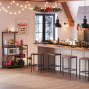 Kithcen Baker's Rack with Shelves Microwave Stand with Wire Basket and 6 S-Hooks Rustic Brown-3