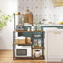 Kithcen Baker's Rack with Shelves Microwave Stand with Wire Basket and 6 S-Hooks Rustic Brown-4