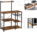 Kithcen Baker's Rack with Shelves Microwave Stand with Wire Basket and 6 S-Hooks Rustic Brown-8