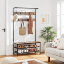 Coat Rack Stand with 9 Hooks and Shoe Rack with Industrial Style Sturdy Steel Frame-3
