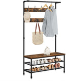 Coat Rack Stand with 9 Hooks and Shoe Rack with Industrial Style Sturdy Steel Frame-8