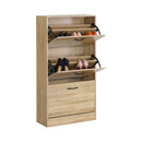 CARLA HOME 3 Flip Drawer Shoe Cabinet - Hidden Storage - Modern - Shoe Storage Cabinet - Oak-1