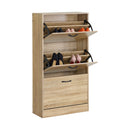 CARLA HOME 3 Flip Drawer Shoe Cabinet - Hidden Storage - Modern - Shoe Storage Cabinet - Oak-10