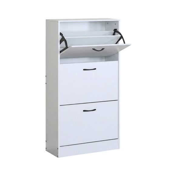 CARLA HOME 3 Flip Drawer Shoe Cabinet - Hidden Storage - Modern - Shoe Storage Cabinet - White