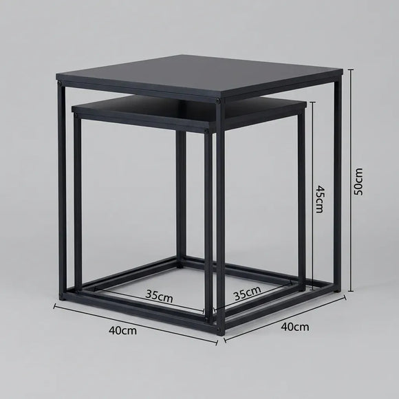 CARLA HOME Nesting Side Table Set of 2 - Black Steel Frame - Classic - Tables Living Room