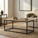 CARLA HOME Modern Rustic Coffee Table - Wood Top Metal Frame - Brown - Steel - Modern Coffee Table-7