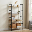 CARLA HOME 4 Tier Bookshelf - Wood Metal Display Shelf - Brown - Rustic - Steel - Living Room Office-2