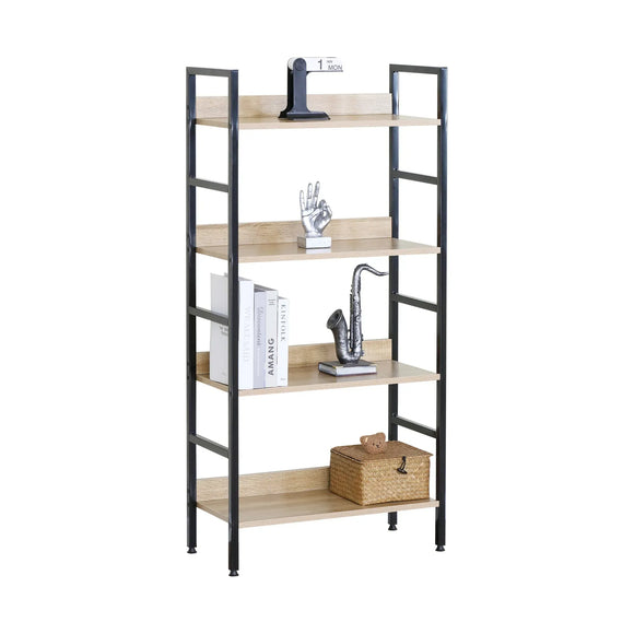 CARLA HOME 4 Tier Bookshelf - Wood Metal Display Shelf - Brown - Rustic - Steel - Living Room Office