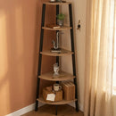 CARLA HOME 5 Tier Corner Shelf - Ladder Bookshelf - Metal Frame - Brown - Rustic-2