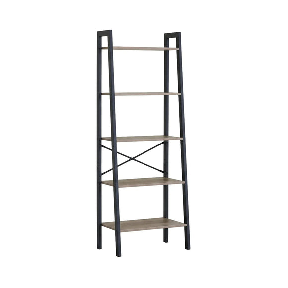 CARLA HOME 5 Tier Ladder Shelf - Wood Metal Display Bookcase - Brown - Rustic - Steel