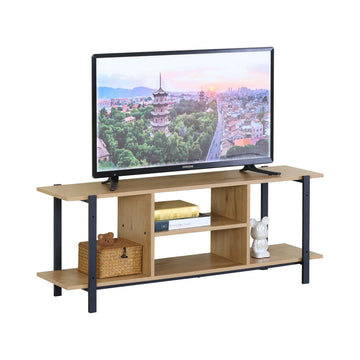 CARLA HOME Tv Stand Entertainment Console - Open Shelves - Oak - Brown - Rustic - Steel