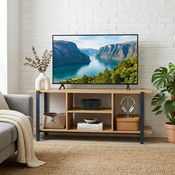 CARLA HOME Tv Stand Entertainment Console - Open Shelves - Oak - Brown - Rustic - Steel - 0