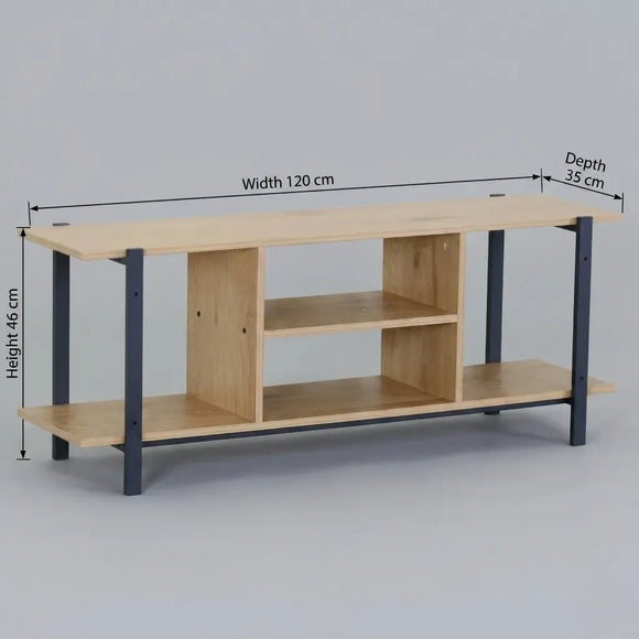 CARLA HOME Tv Stand Entertainment Console - Open Shelves - Oak - Brown - Rustic - Steel