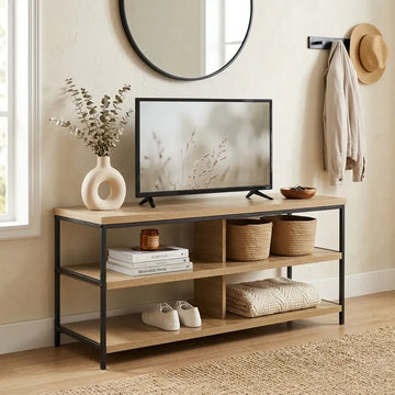 CARLA HOME Tv Stand 3 Tier Open Shelf Entertainment Console - Brown - Rustic - Steel - 0