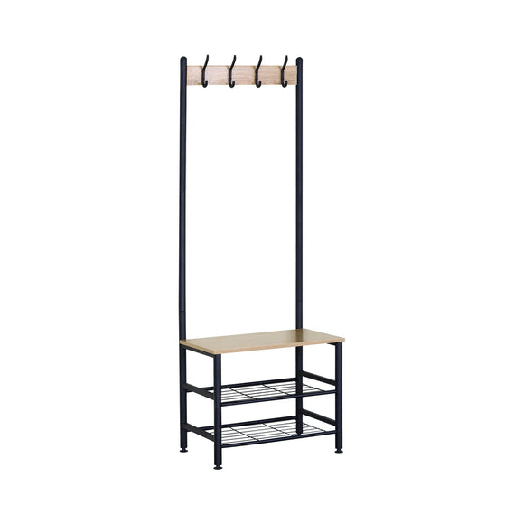 CARLA HOME Hall Tree Coat Rack with Bench - 5 Hooks - Brown - Rustic - Garment Rack