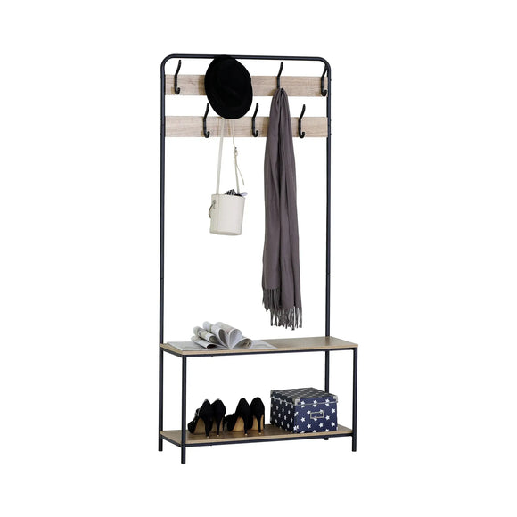 CARLA HOME Hall Tree Coat Rack with Bench - 8 Hooks - Brown - Rustic - Garment Rack
