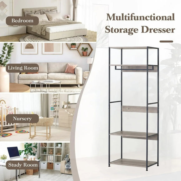 CARLA HOME Freestanding Clothes Rack with Shelves - Grey - 175 cm - Clothing Rack