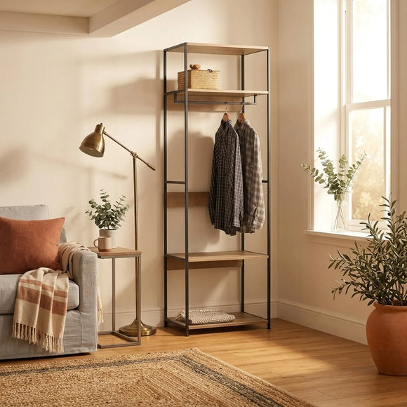 CARLA HOME Freestanding Clothes Rack with Shelves - Grey - 175 cm - Clothing Rack