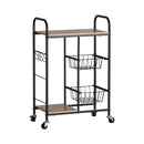 CARLA HOME Kitchen Trolley Cart with Wire Baskets - Brown - Rustic - Steel - Kitchen Rolling Cart-9