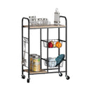CARLA HOME Kitchen Trolley Cart with Wire Baskets - Brown - Rustic - Steel - Kitchen Rolling Cart-10
