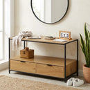 CARLA HOME Coffee Table with 2 Drawers - Open Shelf - Brown - Rustic - Steel - Living Room Bedroom-2