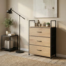 CARLA HOME 3 Drawer Tallboy Large Storage Cabinet - Brown - Rustic - Steel - Chest Drawers Tallboy-6