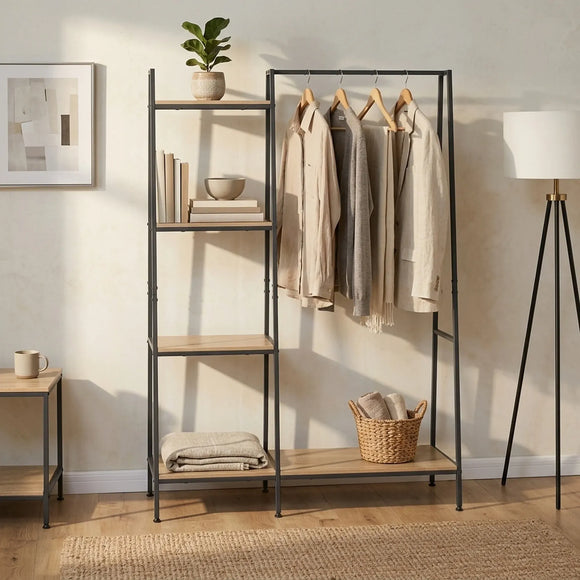CARLA HOME Freestanding Garment Rack with Shelves - 4 Tier - Brown - Garment Rail
