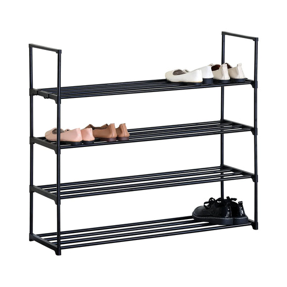 CARLA HOME 4 Tier Metal Shoe Rack - Free Standing Organiser - Black - Basic - Steel