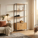 CARLA HOME Bookcase with Cabinet - 3 - Tier Display Shelf - Brown - Storage Cabinet-2