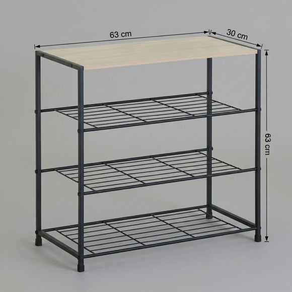CARLA HOME 4 Tier Shoe Rack with Mdf Top Shelf - Metal - Brown - Rustic - Steel - Metal Mesh Shelves