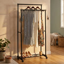 CARLA HOME Double Rod Garment Rack with Wheels - Black - Basic - Steel - Double Rod Clothes-2