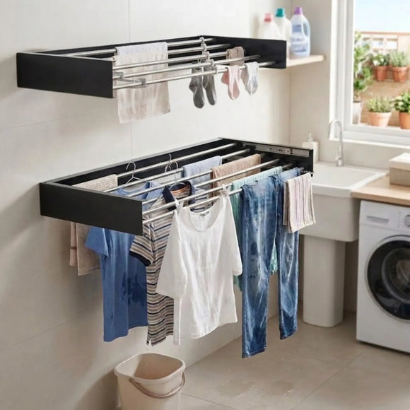 CARLA HOME Wall Mounted Clothes Drying Rack - Foldable - Balcony Folding Clothes - Black