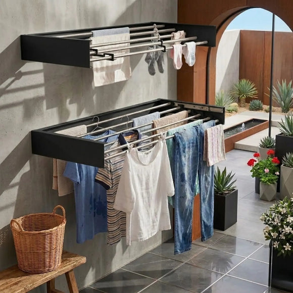 CARLA HOME Wall Mounted Clothes Drying Rack - Foldable - Balcony Folding Clothes - Black
