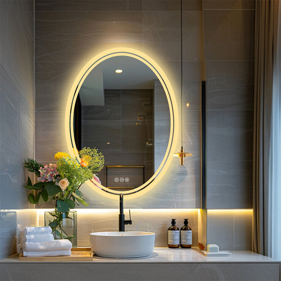 600x800mm LED Bathroom Mirror Oval Anti-Fog Dimmable